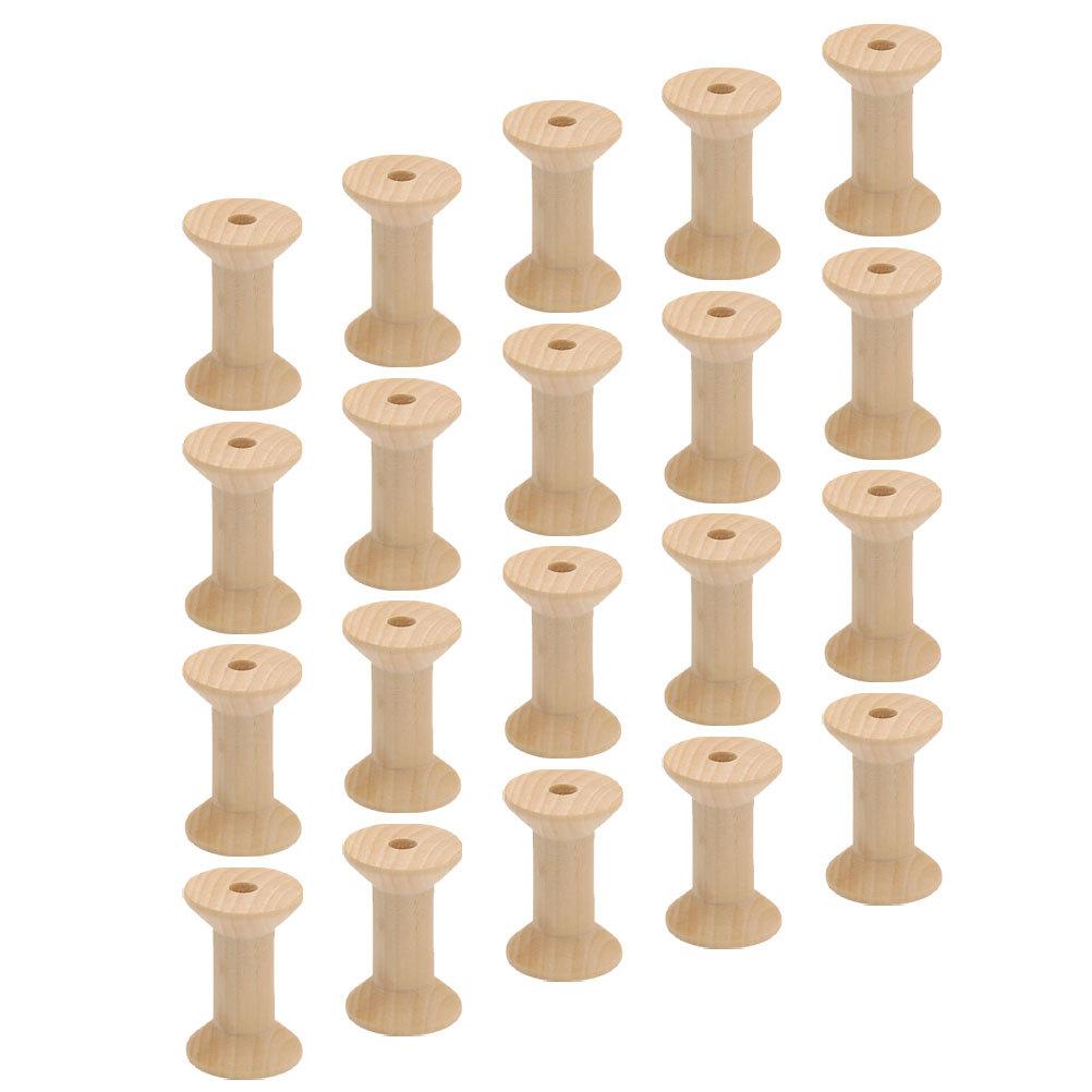 20Pcs Vintage Wood Spools Unfinished Light Yellow 30x22mm DIY Sewing Thread Twine Bobbin Craft Supplies for Weaving