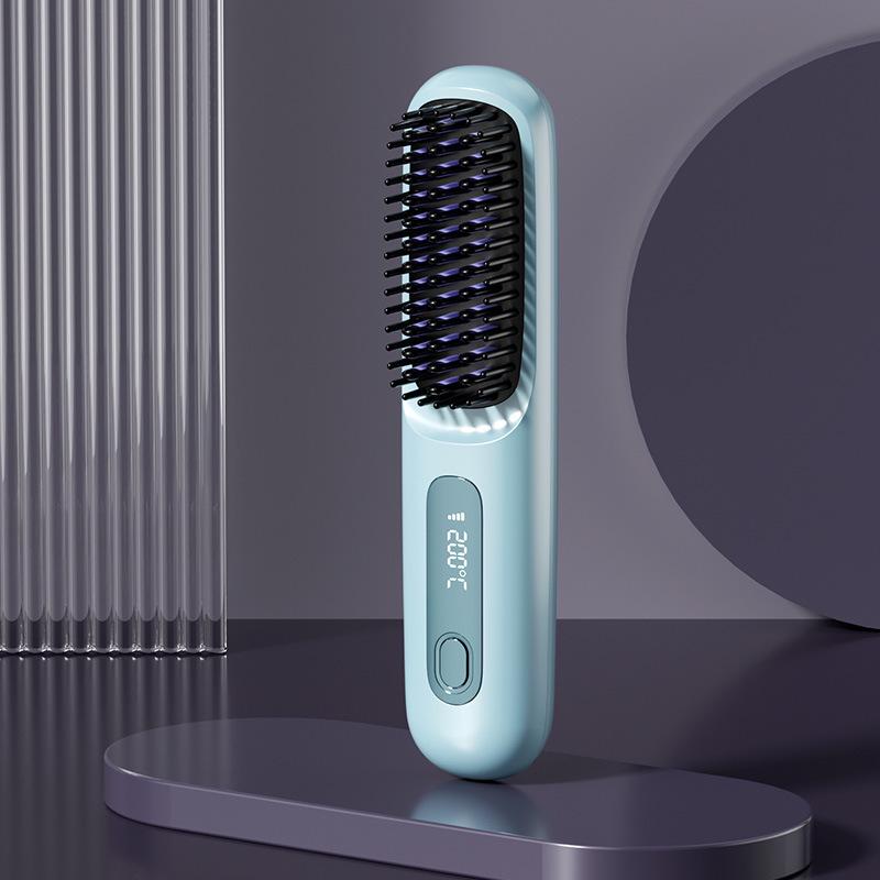 Wireless LCD Hair Straightening Comb with Negative Ion Technology - Portable, Non-Damaging Electric Comb for Safe Hair Styling