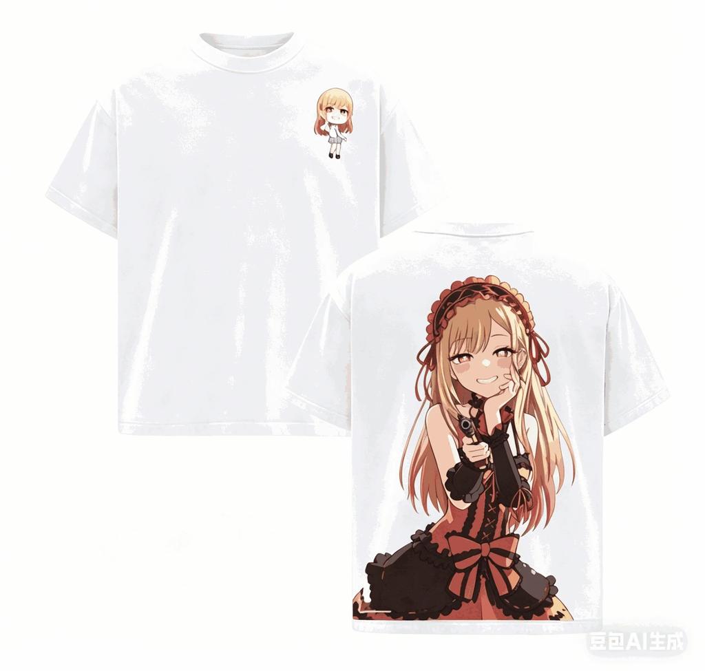 Stylish Black Anime Girl Double-Sided Print Casual Cotton Short-Sleeve Comfort Fahion T-Shirt