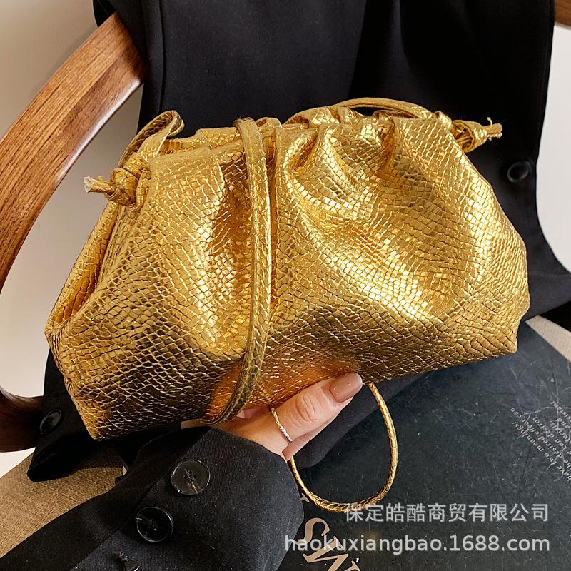 Silver Bag Women's 2025 New Design Sense Niche Fashion Messenger Bag Popular This Year Pleated Cloud Bag