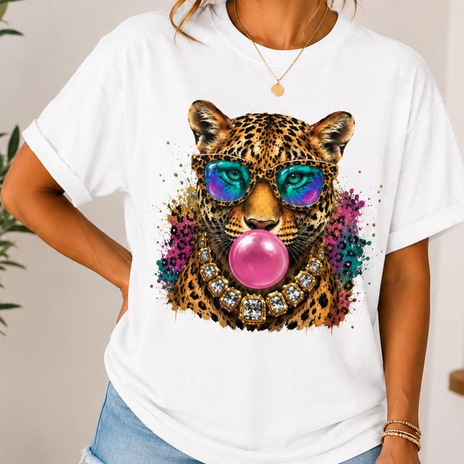 Colorful Leopard Bubble Gum Shirt, Cute Cheetah Graphic Tee, Trendy Animal Lover T-Shirt, Fun Girly Comfort Colors Tee Gift L