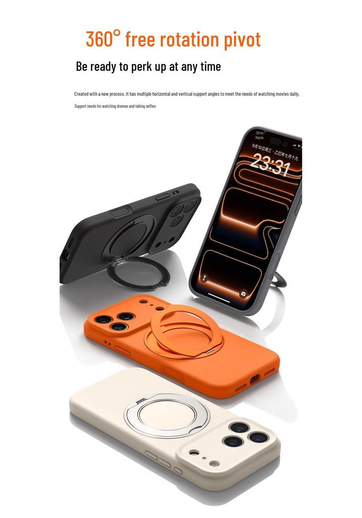 iPhone 17 Pro Max Case: 360° Rotating Magnetic Bracket with Apple 16 Silicone AI Button