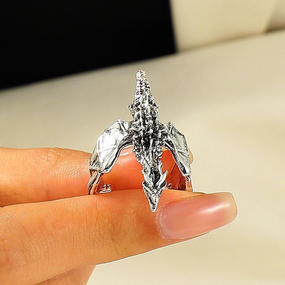 Retro personality flying dragon shape ring niche design masculinity ring ins advanced sense open index finger ring