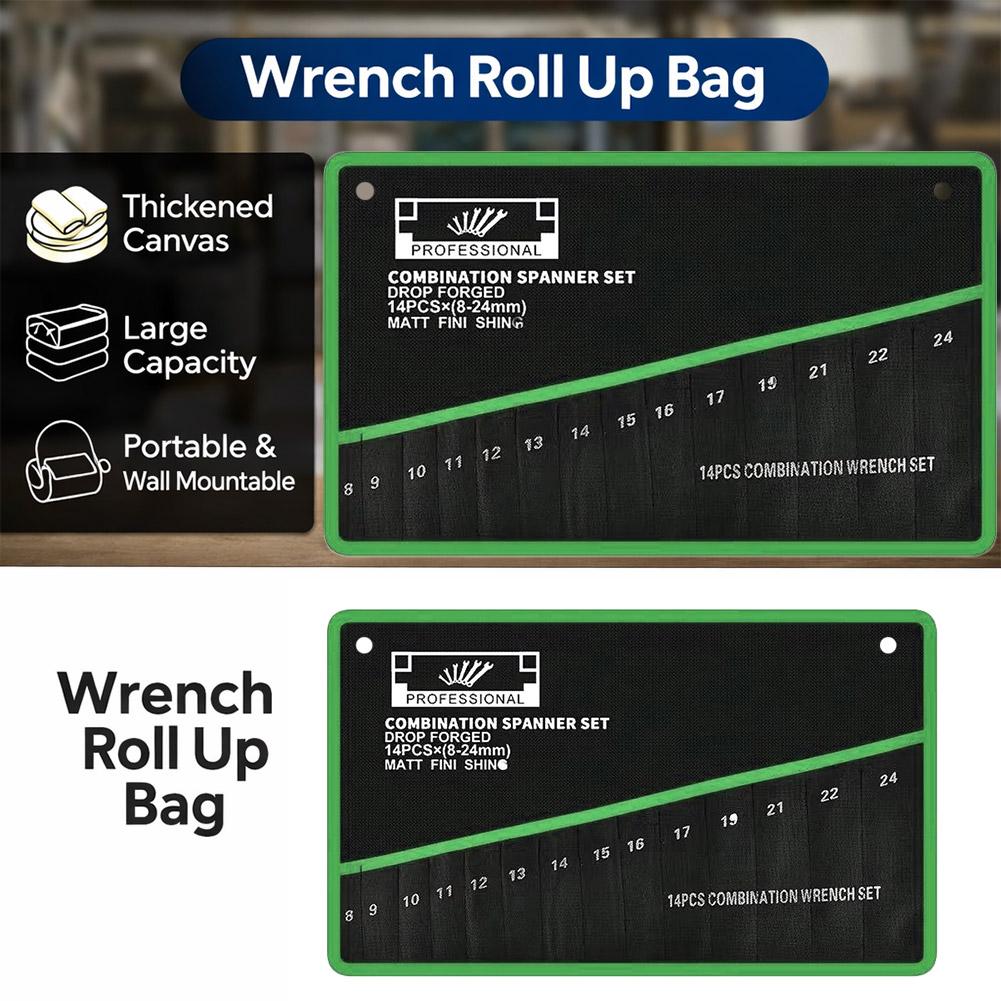 14 Pockets Roll Up Wrench Tool Storage Bag Portable Tool Organizer Pouch Durable Canvas Hand Tool Carrier Storage Bag for Garage
