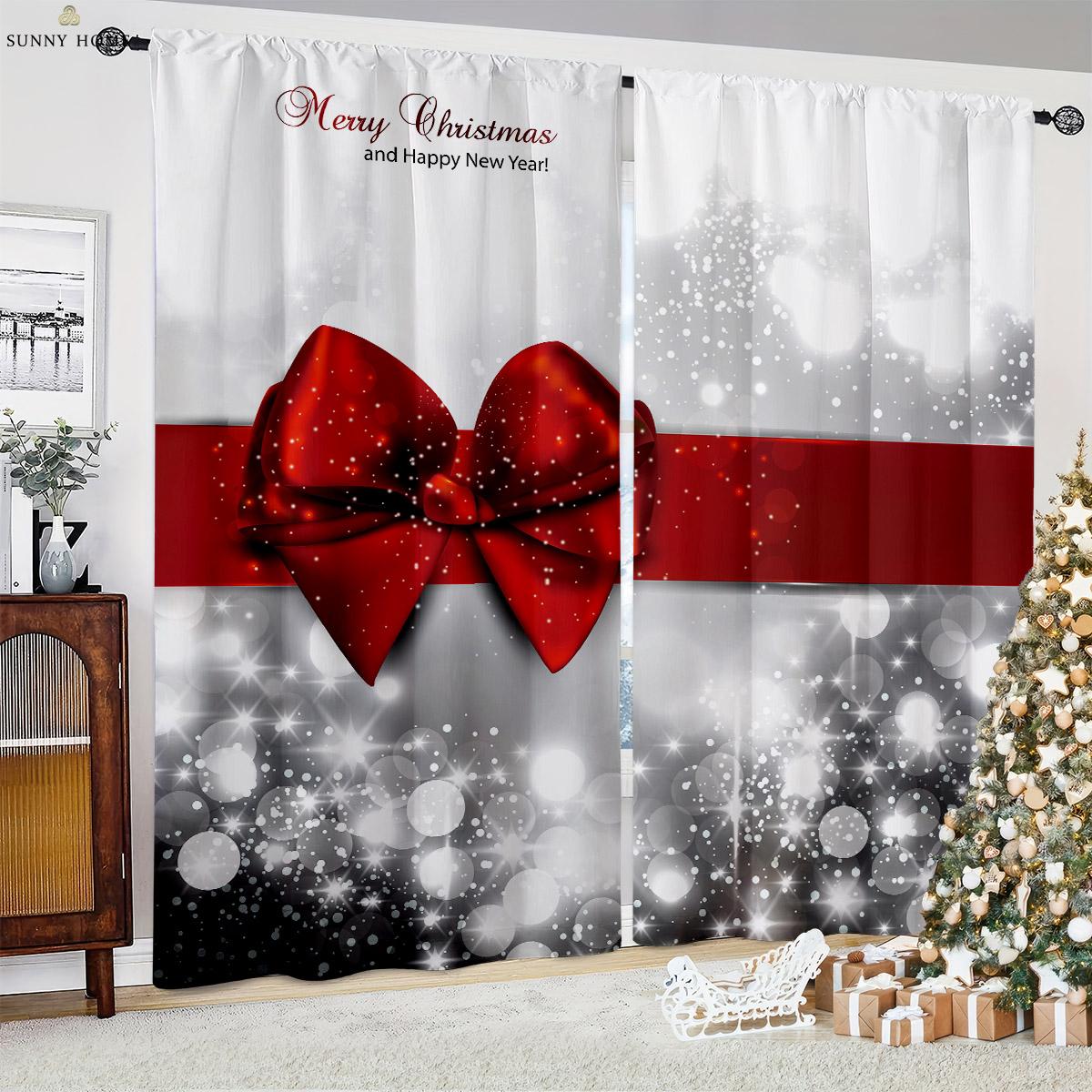 

2-Piece Christmas Holiday Decorative Piece Window Curtains Cartoon Style Santa Claus Claus Gift Bedroom Space Living Space Restaurant Holiday W50xH140(CM)x2PCS&Rod pocket