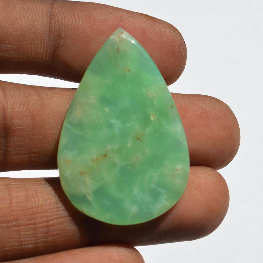 Natural Chrysoprase Gemstone Cabochon - Loose Semi Precious Stone 29 Carats Pear Shape 38x25 Mm, Jewelry Craft Supply