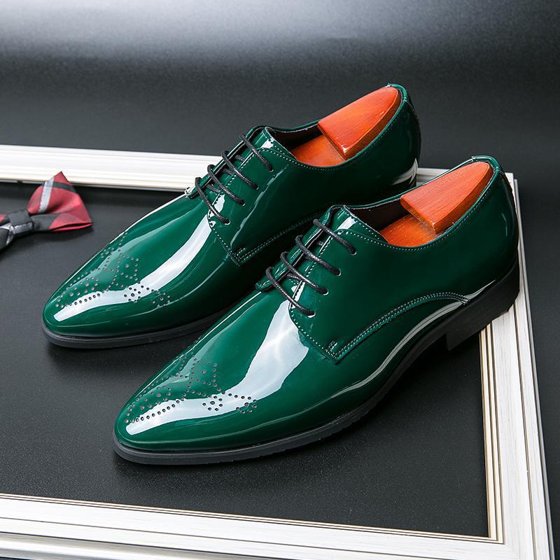 

2025 green leather shoes men s Brock British style wedding groom wedding shoes new large size leathershoes 48 зелений