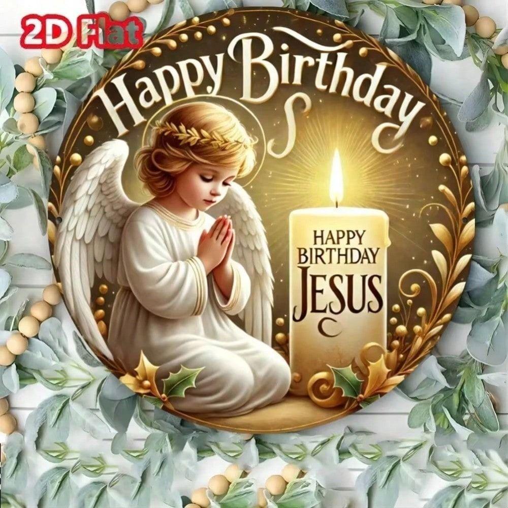 Metal Round Wall Art Angel Happy Birthday Jesus Christmas Decor