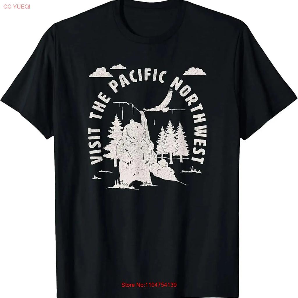 Trendige Outdoor-Bekleidung Besuchen Sie den Pazifischen Nordwesten Distressed Bär T-Shirt vintage Gewaschen Stilvoll Dehnbar homme Lässig