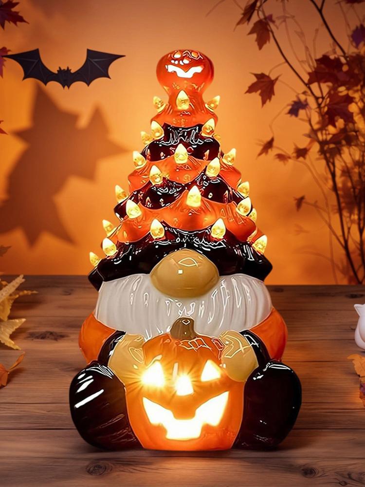 LED Glowing Halloween Gnome Statue Handmade Light Up Ceramic Gnomes Tree Gnome Pumpkin Lantern Ornaments for Bedroom Night Table China Mainland