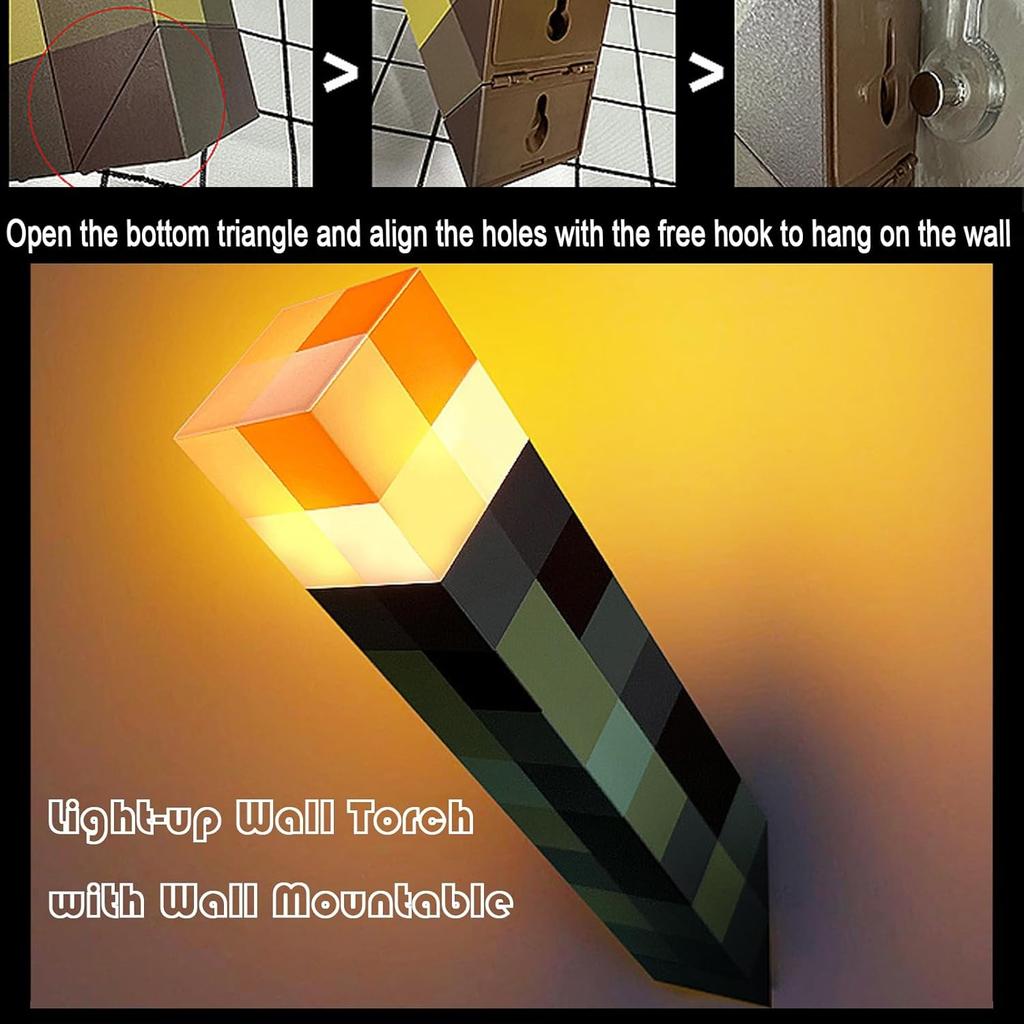 Glowing Wall Torch Lamp Flashlight - USB Rechargeable Night Light, 4 Light Options- Wall-Mounted or Handheld LED Lighting for Kids’ Playroom