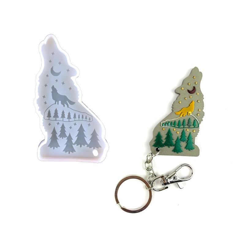Shiny Wolf Keychain Epoxy Resin Mold Necklace Pendant Silicone Mold DIY Crafts Jewelry Decortaion Casting Mold Tool
