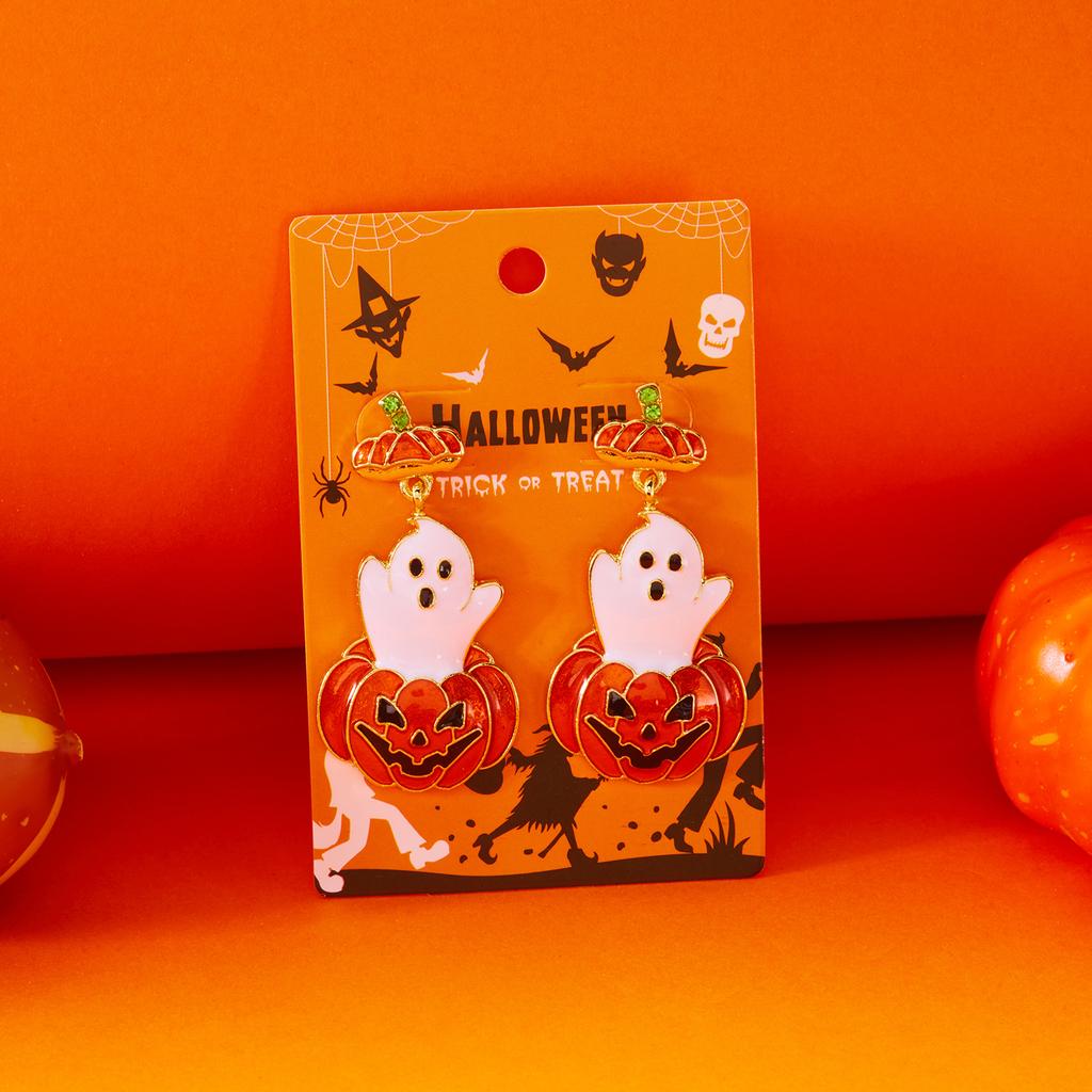 2025 Hot Selling Halloween Series Earrings for Women Gothic Enamel Rhinestone Pumpkin Ghost Skeleton Drop Earrings Party Jewelry