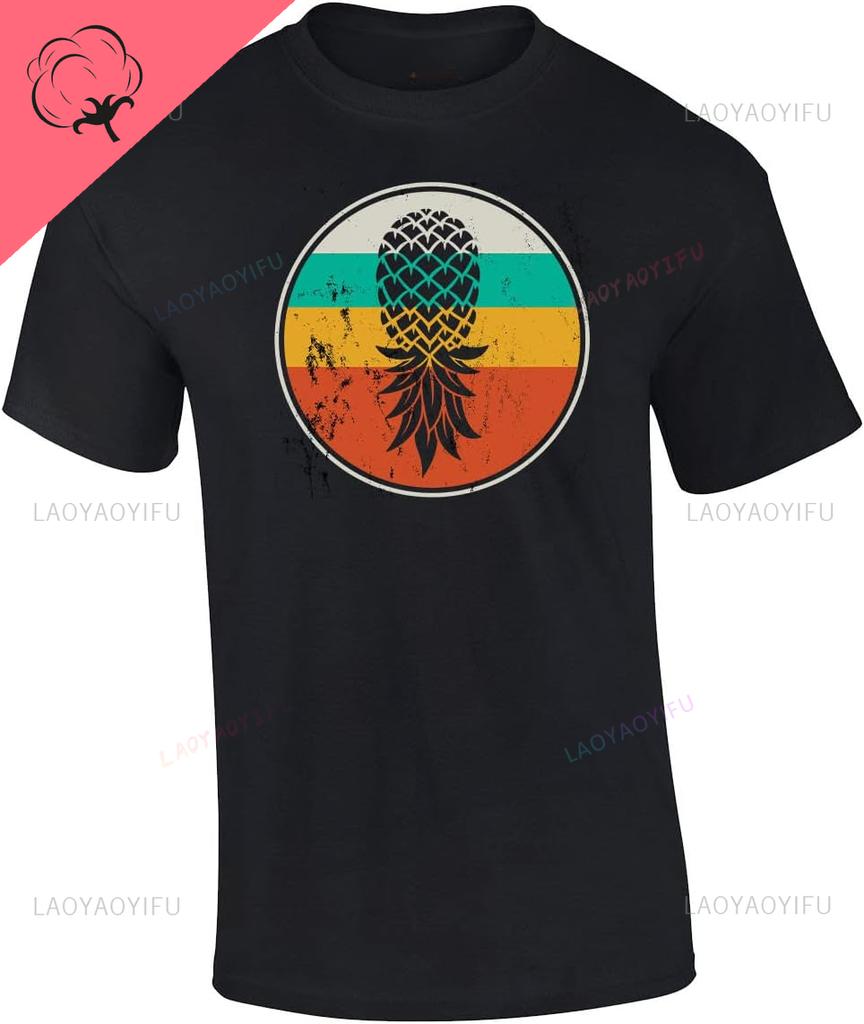 Firma Distressed Retro Kreis Umgedrehte Ananas Mann Bedrucktes T-Shirt Lustiges Erwachsenen Unisex Baumwolle Kurzarm T-Shirt