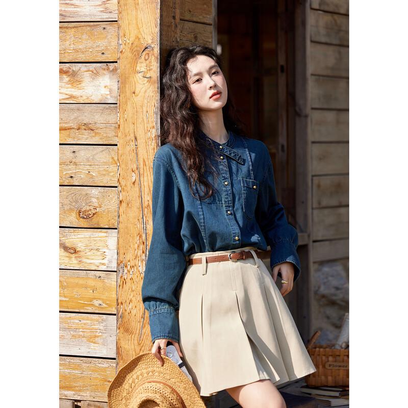 Women's French Retro Long-Sleeved Denim Shirt