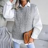 Women Crew Neck Sleeveless Knit Sweater Solid Color Tank Top Cutout Leaf Design Fall Winter Sizes S-L
