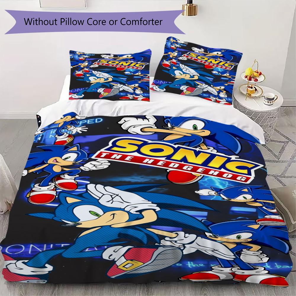 Sonic Cartoon Prints bedding, duvet cover and pillowcases, birthday gift (1 duvet cover + 2 pillowcases, pillow insert not included)JM012