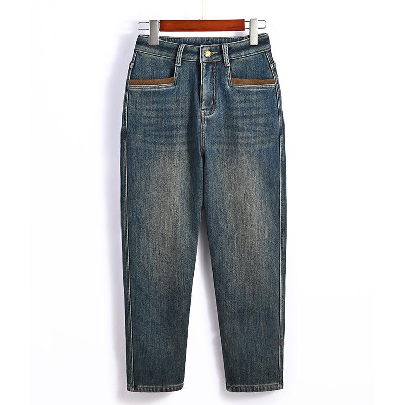 

Women s Winter Velvet Harem Jeans - Warm Petite Fit for Pear-Shaped Bodies M