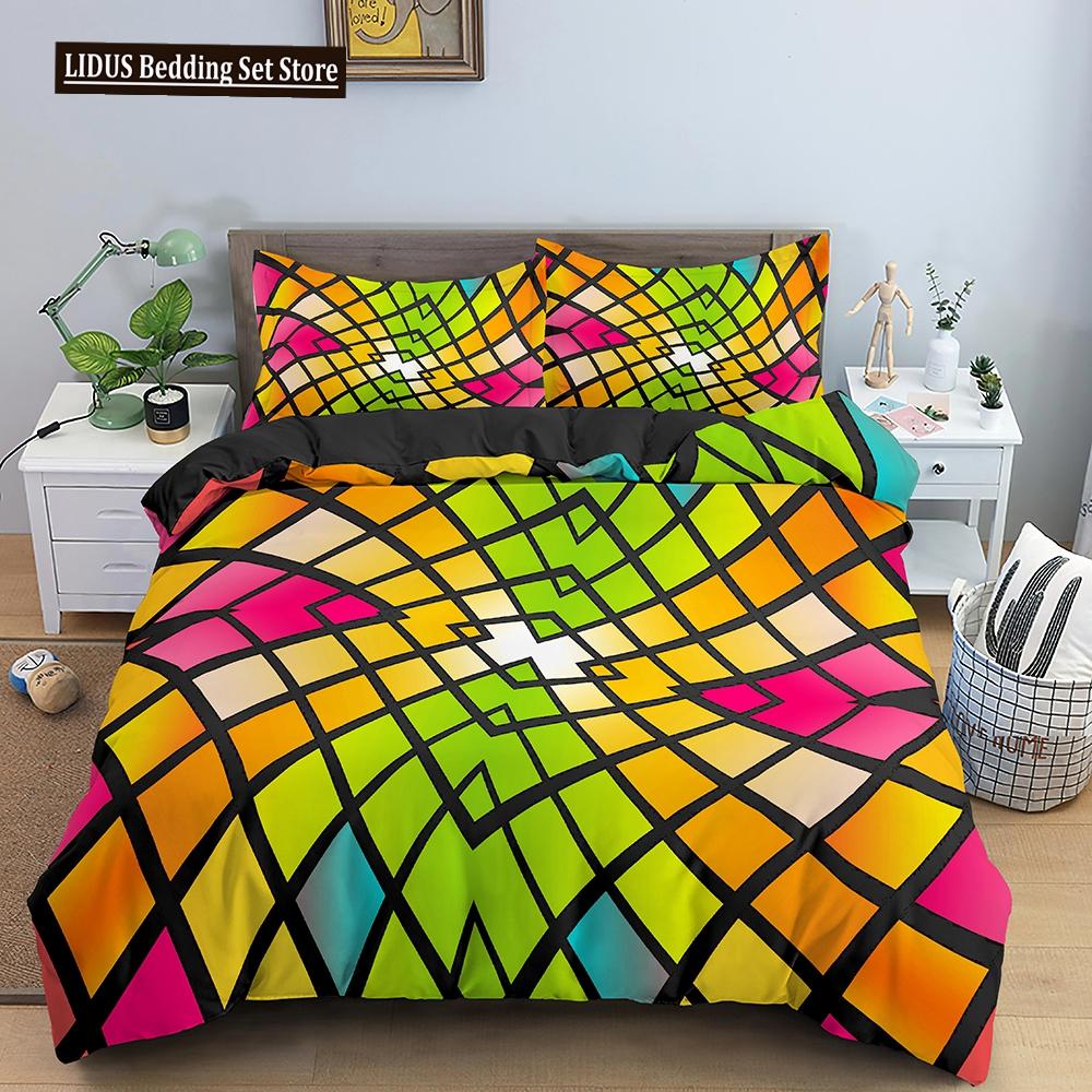 Psychedelic Duvet Cover Set For Kid Adult Boy Comforter Cover Fractal Art Abstract Artwork Polyester Bedding Set King Queen Size