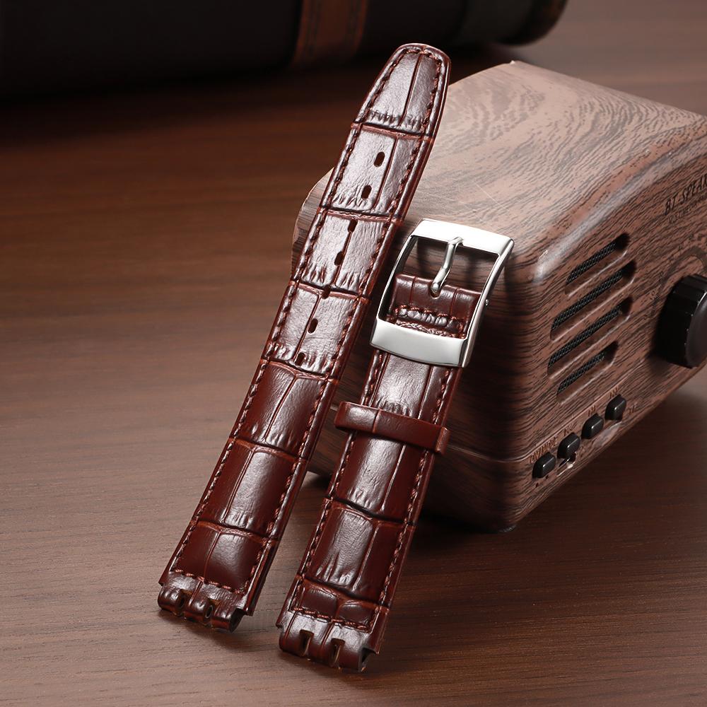 Genuine Leather Watch Strap 17mm 19mm for Swatch Replacement Band Vintage Brown Strap Men Women Sport Band Accessories Bracelet