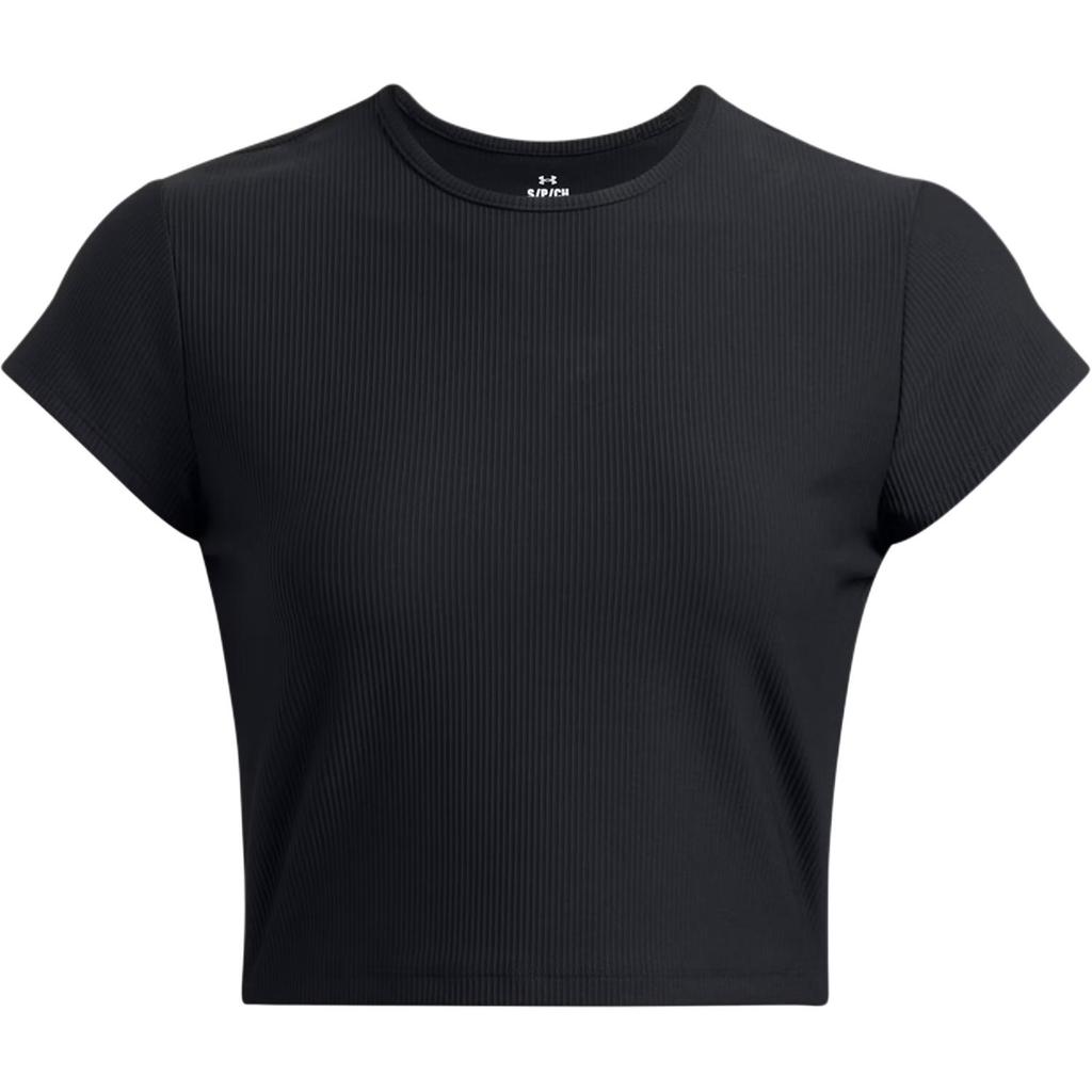 Under Armour Meridian Rib Solid Fashion Versatile Round Neck Short Sleeve T-Shirt Women T-Shirts Black 1386615-001