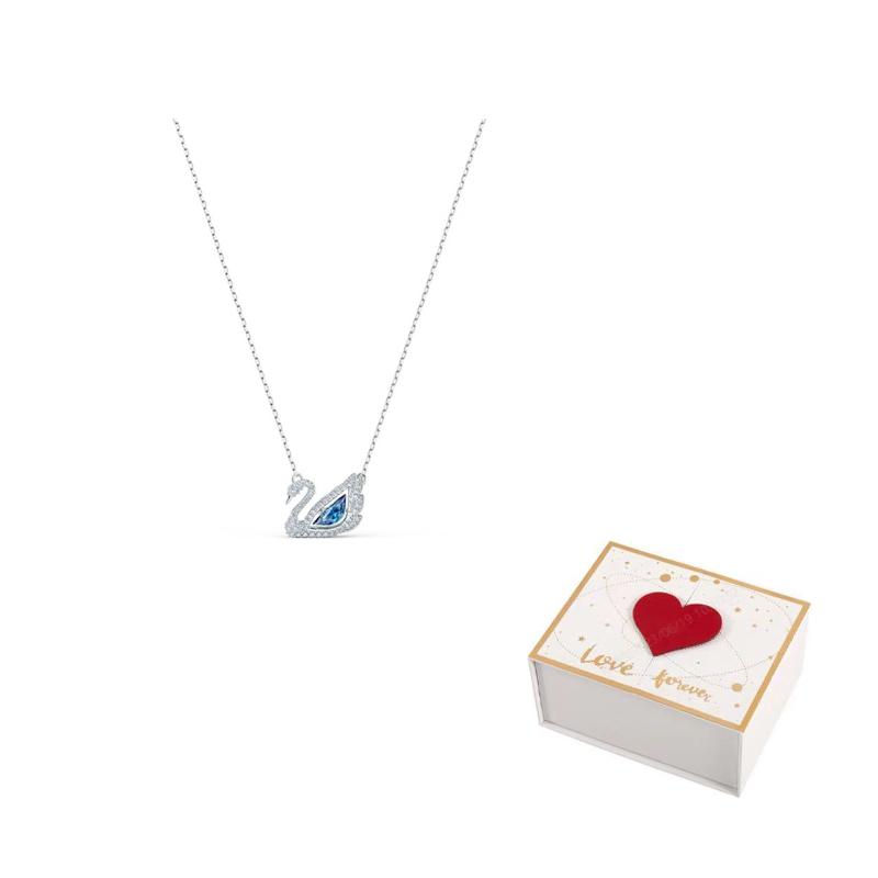 Swarovski Rhodium Plated, Faux Crystal Stone Swan Necklaces Womens Blue F-white gift box
