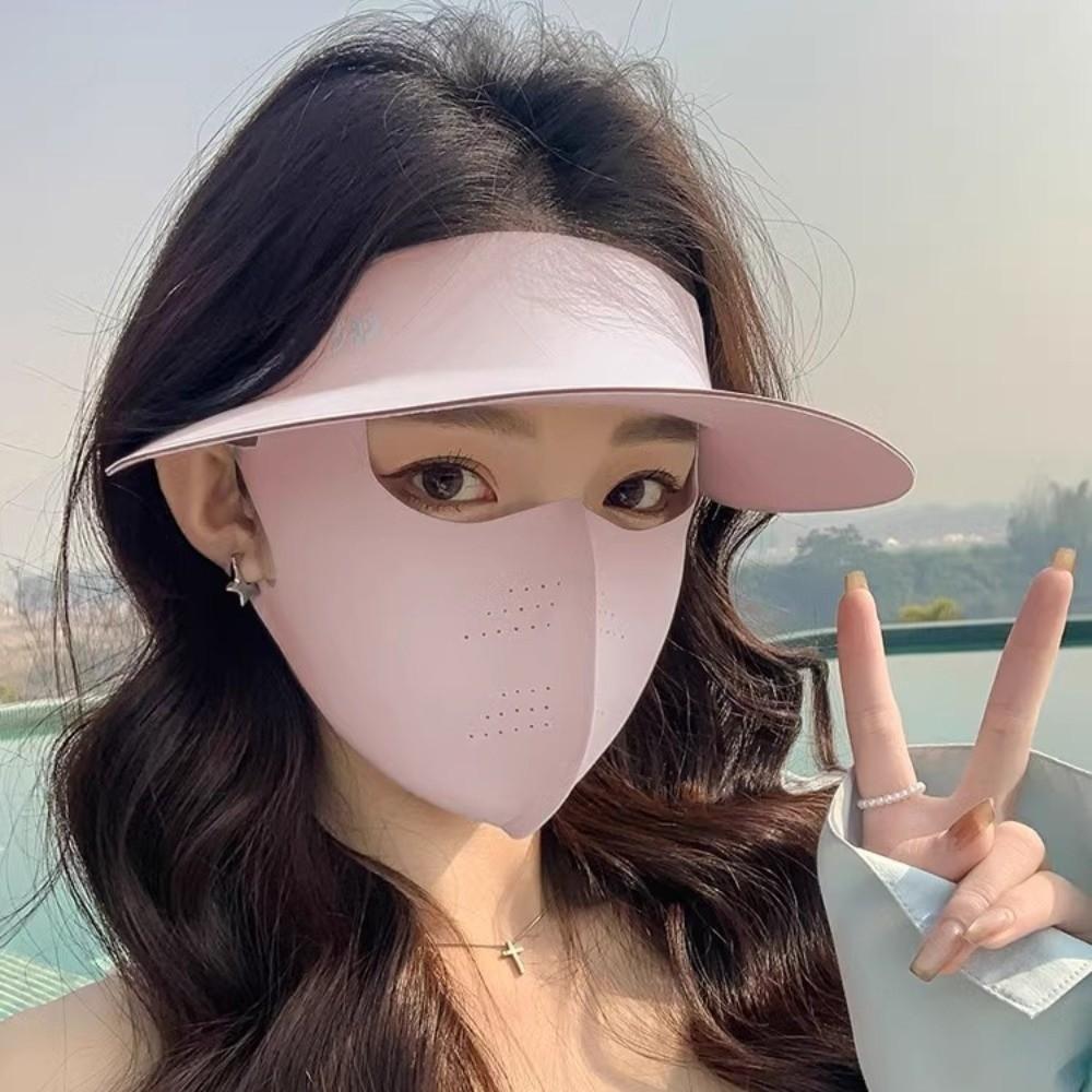 Ice Silk Material Full Face Cover UV Protection Sunscreen Hat Mask New Sun Cap and Mask  Summer Use