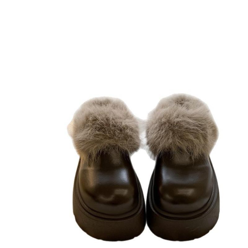Outer wear heightened thick-soled bag head half slippers women's plush fluffy slippers new winter waterproof cotton mop