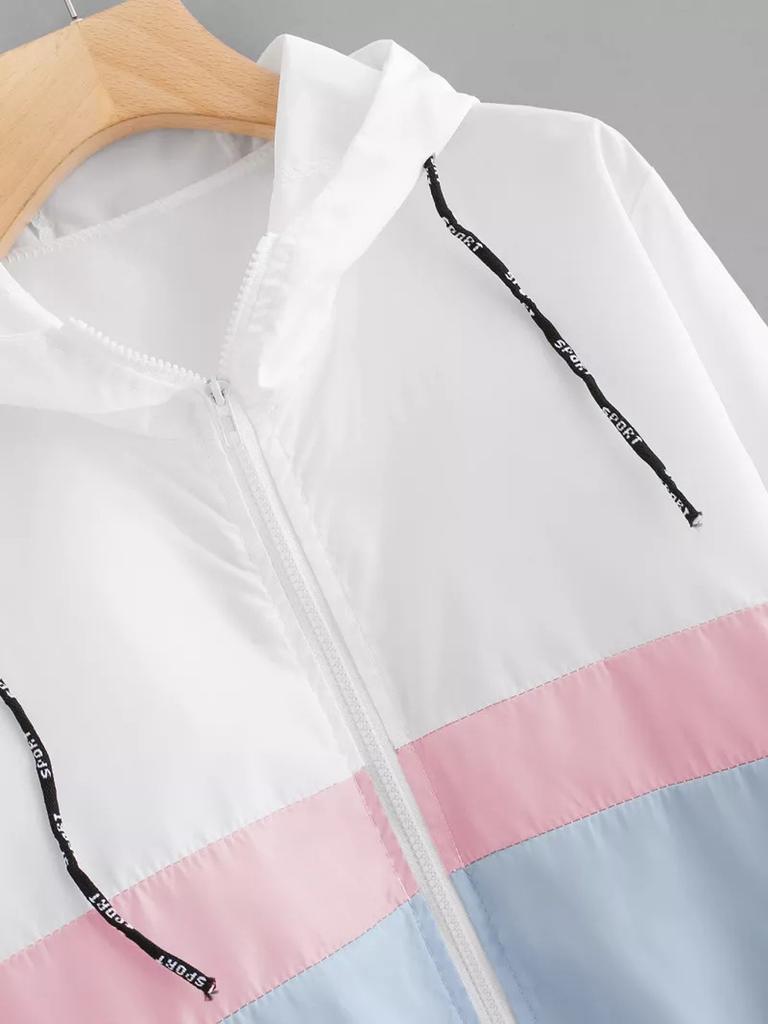 STORTO Womens Casual Windbreaker Long Sleeve Zipper Hooded Color Patchwork Thin Jacket Sport Coat STORTO Womens Casual Windbreaker Long Sleeve Zipper Hooded Color Patchwork Thin Jacket Sport Coat