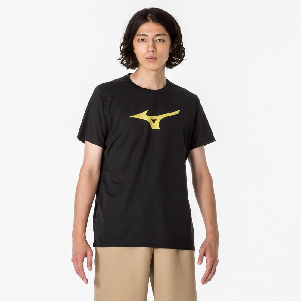 Training Wear Short Sleeve with Big and XL T-Shirt Logo, Moisture-Wicking Quick-Drying, 32MAA155, Black/Gold,