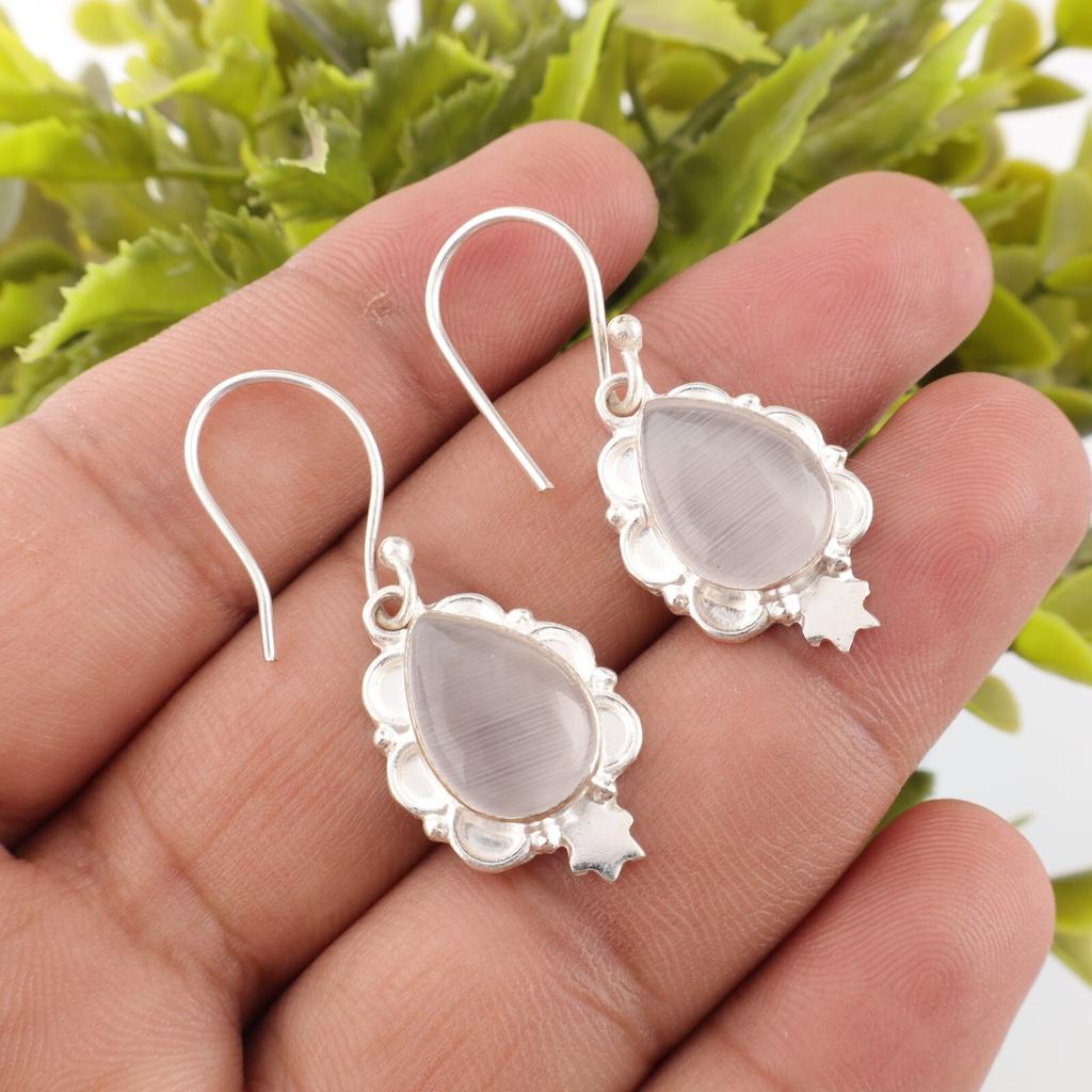 Natural Selenite Gemstone 925 Sterling Silver Handcrafte Jewelry Women's Earring EE-163-44