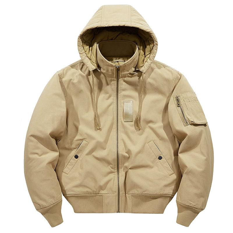 Chaqueta de Invierno de Algodón Puro con Sombrero Desmontable para Hombre, Ropa de Trabajo Casual, Ropa de Algodón, Traje de Vuelo Holgado, Chaqueta de Algodón para Hombre