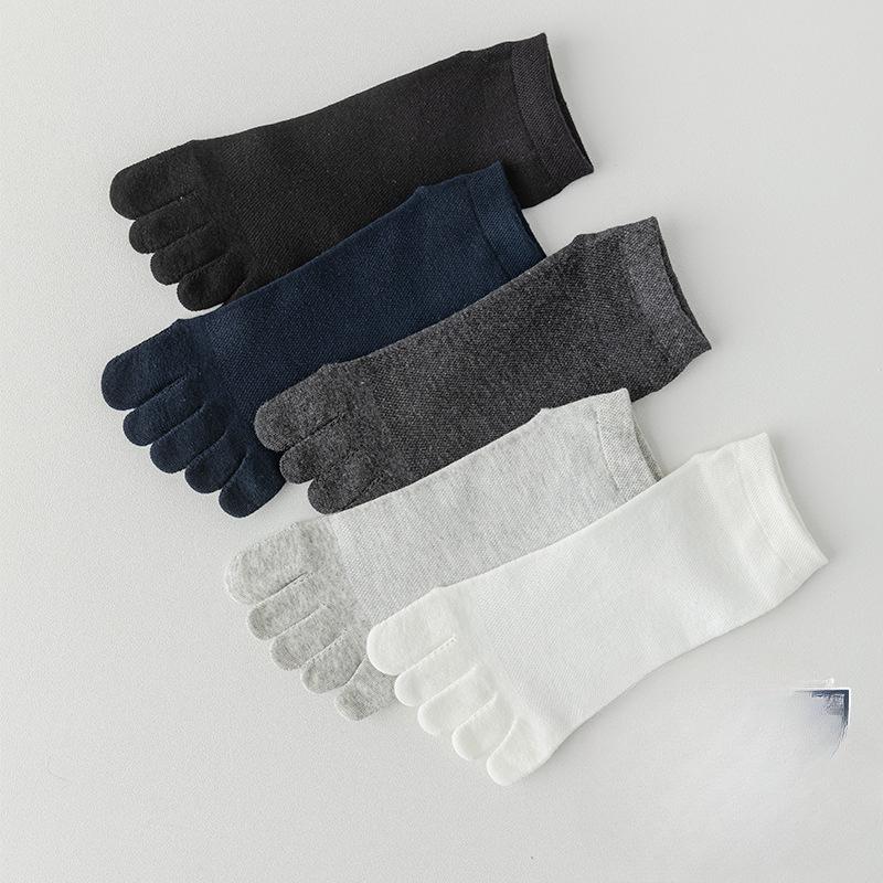 Five-fingered Men's Cotton Socks Solid Color Separate Toe Summer Thin Toe Socks Mesh White Summer Anti-athlete Short Socks