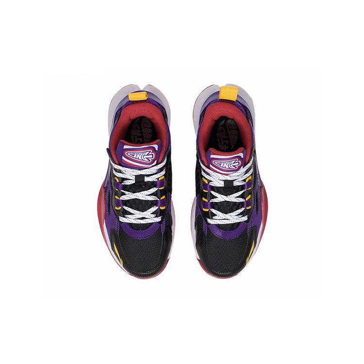 Li Ning Youth Pioneer Ling Team 2.5 Comfortable Mesh Non-Slip Shock Absorbing Mid-Top Basketball Shoes Kids Basketball Shoes Black Purple YKBS050-51