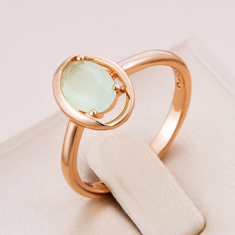 Kienl New Simple Rose Gold Ring For Women Fashion Oval Green Natural Zircon Accessories Bride Vintage Wedding Jewelry