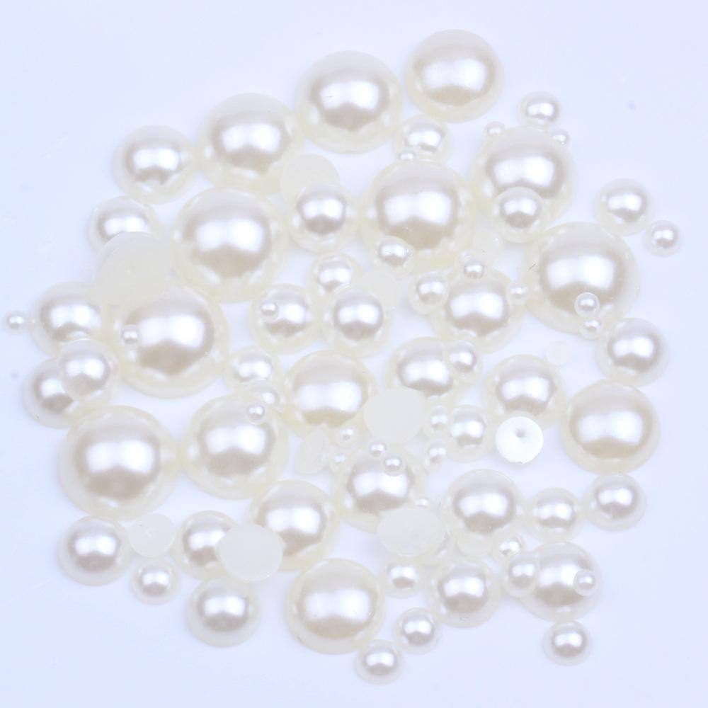 500 Pieces Pure White 2-10mm Flatback Semi-Round Pearl Beads for DIY & Crafts