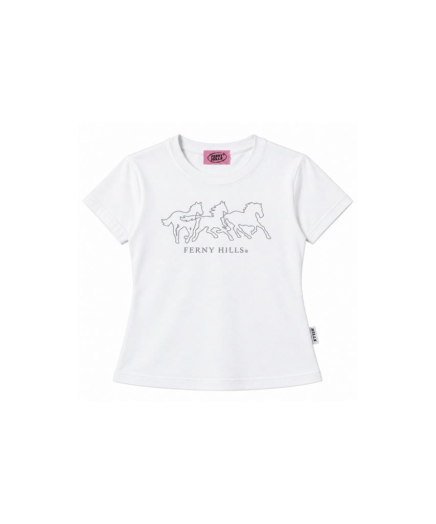 PEONIHILJEU Three Horses Short Sleeve T-Shirt White