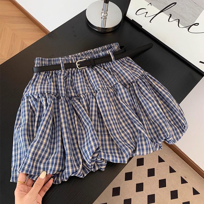 Women's Blue Plaid Mini Skirt: A-Line High Waist, Slim Fit