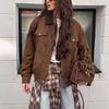 Womens Oversized Retro Utility Jacket Fall Winter 2026 Loose Straight-Cut Coat In Coffee Brown Army Green Beige