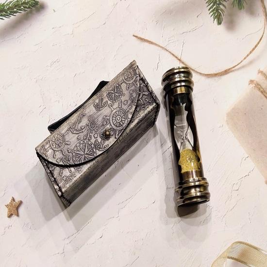 15,24 cm Klepsydra, Mosiężny klepsydra, Mosiężna figurka, Dekoracje domu, Mosiężny kompas, Skórzane etui, Prezent ślubny