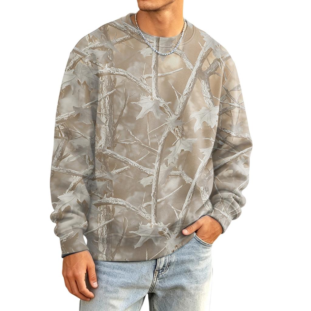 Men's Casual Long Sleeve Camouflage Print Round Neck T-Shirt Loose Fit for Everyday Wear