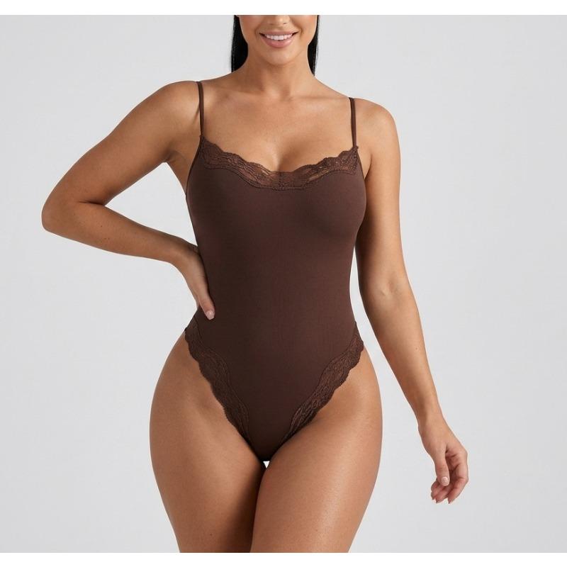 Sexy Spitzenbesetzter High-Waist Formender Strumpfhalter-Bodysuit Für Damen