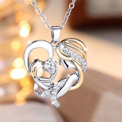 Collar Colgante Corazón de Amor con Circonita de Cristal Blanco para Mujer, Color Plata Vintage, Joyería de Boda para Mujeres