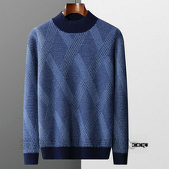 Men's Half-High Collar Solid Wool Sweater – Business Casual Knitted Pullover