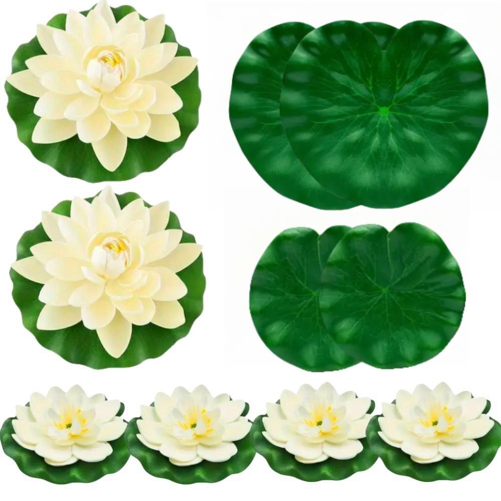 10pcs(6flowers and 4leaves )Artificial Lotus, Realistic Water Floating Foam Lotuses, Fake Lily Pad-Aquarium Water Decoration