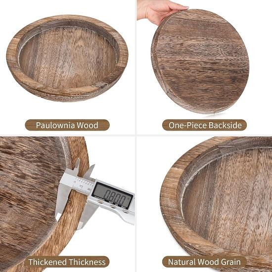 Decorative Candle Plate Small Farmhouse Table Centerpiece Rustic Wood Tealight Pillar Trays for Christmas Wedding Halloween Home Decor