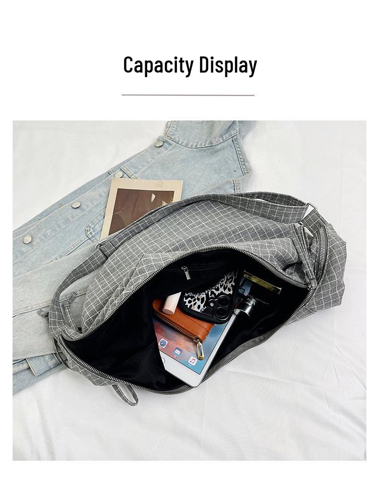 Korean Plaid Canvas Underarm Bag - Large Capacity Crossbody for Women, 2025 Style