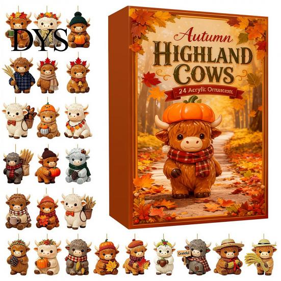 Cute Animal Collection 24 Days Christmas Advent Calendar with 2D Acrylic Dog/Cat/Cow/Duck/Flamingo Tree Hanging Decor Ornaments, Decorations