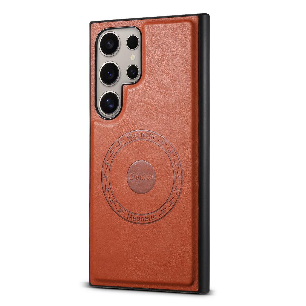 Denior Samsung S25Ultra imitation cowhide pattern sticky leather mobile phone case S24Plus magnetic charging protective case S23