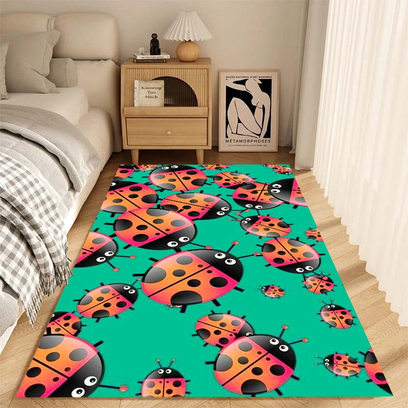 Niedlicher Cartoon Marienkäfer Druck Teppich, Geeignet für Wohnzimmer, Schlafzimmer, Sofa, Couchtisch, Boden und Als Luxusgeschenk.